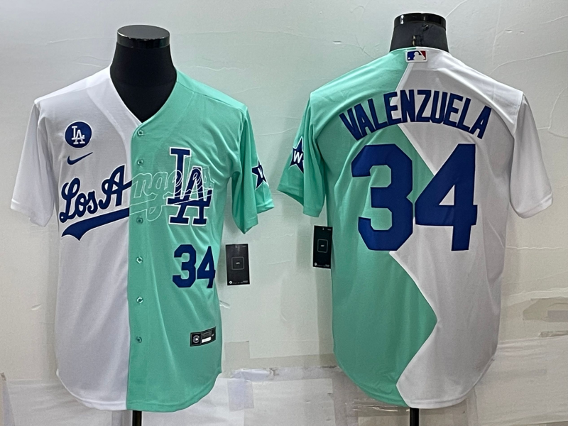 Men's Los Angeles Dodgers #34 Fernando Valenzuela 2022 All-Star White/Green Cool Base Stitched Baseball Jersey Men's Los Angeles Dodgers #34 Fernando Valenzuela 2022 All-Star White/Green Cool Base Stitched Baseball Jersey
